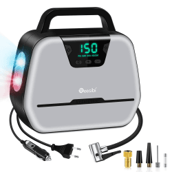 Reesibi Kompressor 12v 230v, Elektrische Luftpumpe Auto Reifen mit digitaler Anzeige, LED-Arbeitslicht und Adapter-Set