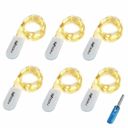 BXROIU 6 x 20er Micro LED Lichterkette mit CR2032 Batterie betrieb Auf 2 Meter Silberdraht für Party, Garten, Weihnachten, Halloween, Hochzeit, Beleuchtung Deko (Warm weiß)