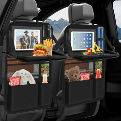 Oneyus Auto Organizer, 2 Stück Autositz Organizer Große Rückenlehnenschutz Auto Kinder Multifunktional Wasserdicht Rücksitz Organizer mit Klapptisch,Tablet Tasche und Viele Taschen Schwarz 2 Stück