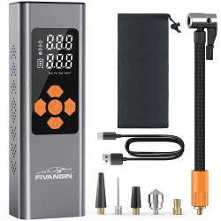 Elektrische Luftpumpe, Akku Luftpumpe 150PSI Fahrradpumpe Luftkompressor Kompressor Reifenpumpe mit Aluminium-Körper, Digital Bildschirm, Auch Als Taschenlampe, Ideal für Auto/Motorrad/Fahrrad/Ball Grau