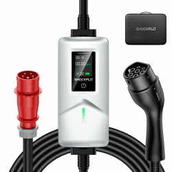 ShockFlo Typ 2 EV Ladegerät,32A 22KW 380V, TÜV-zertifiziert Tragbare EV Ladestation mit 3-Phasig CEE Stecker,6M Ladekabel, Einstellbarer Strom und Einstellung Startzeit, EVSE für alle Elektrofahrzeuge 3 Phase Stecker-32A
