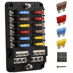 Kfz sicherungshalter flachsicherung, ENDARK kfz sicherungskasten, 12 fach sicherungshalter mit LED-Anzeige negativen Bus für Auto, Boot, Van, Suv, LKW