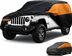 Big Ant Autoabdeckung für Jeep Wrangler 2 Tür, wasserdichte Vollgarage mit Reißverschluss, 210D Oxford Stoff Auto Abdeckplane für CJ, YJ, TJ und JK 2 Tür - Schwarz丨Orange 2 Tür Orange