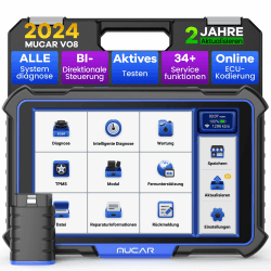 OBD2 Diagnosegerät, MUCAR VO8 Bidirektionales Diagnosegerät Auto Mit 34 Servicefunktionen & Alle Systemdiagnosen, Auslesegerät Auto Für Aktives Testen/ECU-Kodierung, CANFD, FCA, 2 Jahre Update MUCAR VO8 (Blau)