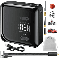 TENXSNUG Elektrische Luftpumpe mit 4000mAh Akku Kompressor, 150 PSI Tragbare Digitale LCD-Bildschirm Mini Kompressor Fahrradpumpe mit Taschenlampe und Powerbank für Auto, Fahrrad, Motorrad, Bälle