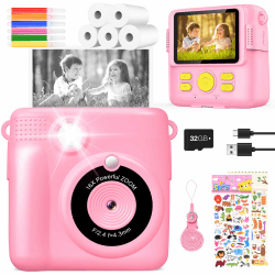 KinderKamera DigitalKamera Print Sofortbildkamera 1080P Videokamera Schwarzweiß Fotokamera (Rosa)