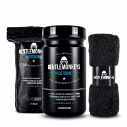 GENTLEMONKEYS Profi Autopflege Set (45 Nasstücher + 1 Mikrofasertuch + Nachfüllpackung) • Auto waschen ohne Wasser • Pflegeset für Innen & Außen • Für Auto, Oldtimer, Camper, Boot 45er Tücher Set + 45er Refill