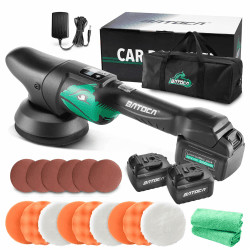 BATOCA S2 Akku Poliermaschine LCD,Orbital Poliermaschine 8mm/Exzenter Wachsmaschine,Auto Polierer set,Geschwindigkeitsanzeige,Polierset mit 2 5000mAh Akkus,125mm Polierschwamm,Polieren Pad