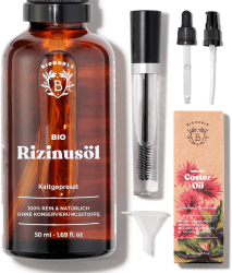 Bionoble Rizinusöl Bio 50ml - 100% Rein, Natürlich, Kaltgepresst - Wimpern, Augenbrauen, Haare, Nägel - Vegan, Cruelty Free - Castor Oil - Glasflasche + Pipette + Pumpe + Mascara Kit 50ml (+Mascara) Single