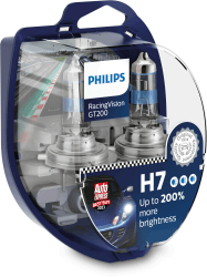Philips Halogen RacingVision GT200 H7 Scheinwerferlampe +200%, Doppelset 12972RGTS2 Twin box, Silber Twin box H7 Single