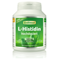 Greenfood L-Histidin, 500 mg,120 Kapseln, hochdosiert, vegan - vielseitige Aminosäure. Hergestellt durch Fermentation. OHNE künstliche Zusätze. Ohne Gentechnik. Vegi-Kapseln.