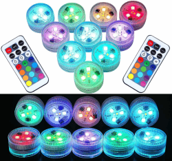 Mini Unterwasser Licht RGB Multi Mehrfarbige LED Teichbeleuchtung 10pcs Wasserdichte Teelichter mit Fernbedienung Multicolor Dekoration für Garten Aquarium Vase Badewanne Pool oder Spa 10pc*3,5cm Rgb