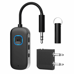 SANOTO Bluetooth Adapter, 2 in 1 Aux Bluetooth 5.3 Adapter und Empfänger mit 3,5 mm Klinken, Gleichzeitiges Verbinden von Zwei Geräten, Bluetooth Adapter Flugzeug, Auto und Zuhause