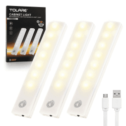 Tolare LED Sensor Licht Schrankleuchten, LED Warmweiß Schrankbeleuchtung Mit Bewegungsmelder, Unterbauleuchte Küche Sensorleuchte Schranklicht Nachtlicht Für Schrank Kleiderschrank Treppen (3 Pack) Warmweiß 7 LED-3 Stück