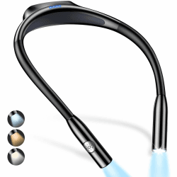 Gritin Hals Leselampe Buch, Stufenlos Dimmbar & 3 Farbtemperaturen LED Buchlampe, Aufladbar Halslampe, Augenschutz & Memory-Funktion, Ergonomisches Design Halslampe für Lesen, Stricken, Häkeln usw. Schwarz