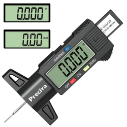 Preciva Reifen Profiltiefenmesser Reifenprofilmesser Auto Tiefenmesser Motorrad Profilmesser Messchieber LCD Display mit Ersatzbatterie, 0-25 mm (schwarz)