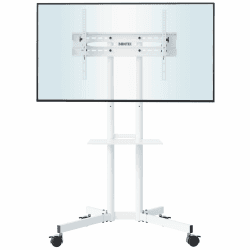 BONTEC TV Ständer mit Rollen TV Wagen Fernsehständer Höhenverstellbar für 32-85 Zoll LCD LED OLED Plasma Flach & Curved Fernseher bis zu 60KG, Max VESA 600x400 mm Weiß
