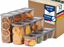 uandu Vorratsdosen mit Deckel Luftdicht - 12er Vorratsbehälter Set | Aufbewahrungsbox Küche Aufbewahrung & Organisation | BPA Frei | Küchen Organizer | Vorratsdosen für alle trockenen Lebensmittel 12 Mix-grau