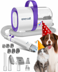 oneisall hundeschermaschine mit staubsauger, 7 in 1 Profi Haustierpflegeset, leise Schermaschine Pferd Hund Katze, professioneller hundehaarschneidemaschine und tierhaarentferner (Violett)