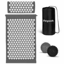 LifeGoods Akupressurmatte Mit Kissen - Akkupressmatte - Akkupressurmatte+ - Akupressur Matte - Akupunktur Matte - Massagematte - Rücken - Stachelmatte - Fakirmatte - Nagelmatte - Acupressure Mat Grau & Weiß