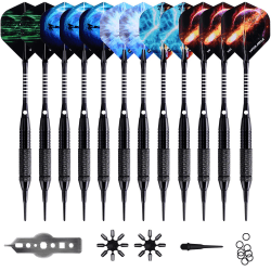 WIN.MAX Dartpfeile mit kunststoffspitze für elektronische dartscheibe 12 Stück Soft Darts Pfeile Set,18 Gramm Profi Softdarts dartpfeil Schwarz