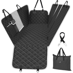 pecute Autoschondecke Hund für Rücksitz mit Armlehnen, Universale Hundedecke Auto Rückbank mit Seitenschutz und Sichtfenster, Kratzfeste Wasserabweisende Autodecke Hundematte Auto, 146x136cm Schwarz Luxus Verdickt Schwarz-Handlauf Anwendbar