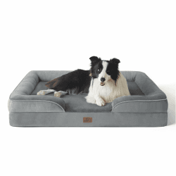 Bedsure orthopädisches Hundebett Ergonomisches Hundesofa - 89x63 cm Hundecouch mit eierförmiger Kistenschaum für mittlere Hunde, waschbar rutschfest Hundebetten, grau L 89 x B 63 x H 17 cm Grau