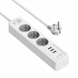JSVER Steckdosenleiste 3 Fach mit 3 USB Ladeanschlüsse, Mehrfachsteckdose Wandmontage(3680W) Steckerleiste USB(5V 2,4A,12W) mit 2M Kabel für Smartphones, Laptop, iPAD -Weiß 2M Weiß