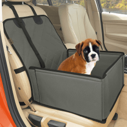 Extra Stabiler Hunde Autositz - Hochwertiger Auto Hundesitz für kleine bis mittlere Hunde - Verstärkte Wände und 3 Gurte - Wasserdichter Hundeautositz für Rück- und Vordersitz (Grau)