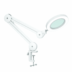Beyamz LED Lupenleuchte, Arbeitsplatzlampe, 5 Dioptrien Lupe mit Licht - mit Klemme, Schwenkarm, Dimmbar, 3 Farbmodi, 105-mm Glaslinse - Lupe zum Lesen, Basteln - 5-fache Vergrößerung Weiß