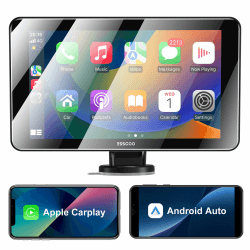 ESSGOO Apple CarPlay & Android Auto, 7 Zoll IPS Carplay Display,Mit Lichtempfindliche Funktion, Unterstützt Bluetooth-Freisprecheinrichtung, Siri/Google Assistant und Zwei USB-Ladeanschlüsse 7 inch