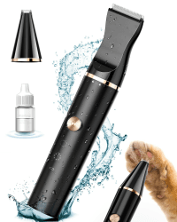 oneisall Pfotenschermaschine IPX7 Wasserdicht 2 Messerkopf Pfotentrimmer Hundeschermaschine für Hunde Katzen Pfoten, Augen, Ohren, Gesicht, Körper (Schwarz)