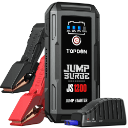 TOPDON JS1200 Starthilfe Powerbank, 1200A/10000mAh Booster Auto Starterbatterie für bis zu 6.5L Benzin&4L Dieselmotoren, Kfz Jump Starter mit Starthilfekabel/LED Flashlight