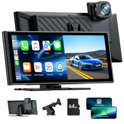 Wireless Autoradio für Apple Carplay & Android Auto mit 4K Dashcam Vorne, Tragbarer 9,26 Zoll Car Play Touchscreen Autoradioempfänger mit Loop Aufnahme/GPS/FM/Siri/Google/Bluetooth/Mirror Link/64G TF Carplay mit 4K Dashcam Vorne