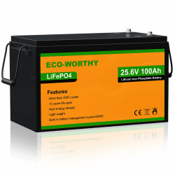 ECO-WORTHY LiFePO4 24V 100Ah Akku,Lithiumbatterie 24V 100Ah mit BMS Schutz und 3000-15000 Zyklen LiFePO4 für Wohnmobil,Camping,Solaranlage, Boot, Solarpanel,Haushalt