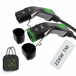 Teskee EV-Ladekabel EV-Ladegerät Typ 2 zu Typ 2 mit Anzeigeleuchten Tragbare Tasche Kompatibel mit Allen EV-Autos Elektrofahrzeugen & Plug-in-Hybridfahrzeugen 22kW 32Amp 7 Meter 3-Phasig Modus 3 22kW | 32Amp Schwarz | 7 Meter