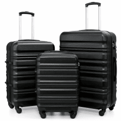 COOLIFE Hartschalen-Koffer Trolley Rollkoffer Reisekoffer mit TSA-Schloss und 4 Rollen (Schwarz, Koffer-Set) Koffer-Set Schwarz