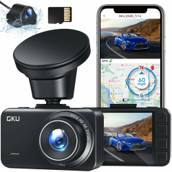 GKU Dashcam Auto Vorne Hinten 4K+2,5K - GPS WiFi Dash Cam mit 32GB SD Karte,24Std Parküberwachung,Dual Autokamera mit 170°Weitwinkel,Loop-Aufnahmen,G-Sensor,Verbesserte Nachtsicht D500[Neues Upgrade]
