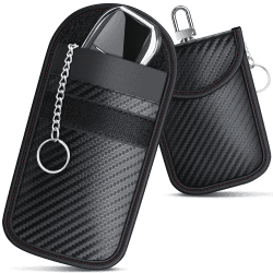 caslord Keyless Go Schutz Autoschlüssel, 2 Stück Faraday Taschen Kohlefaser Leder, Keyless Go Schutzhülle RFID Blocker Schlüsseletui -14 x 9 cm Mittel-14 x 9 cm