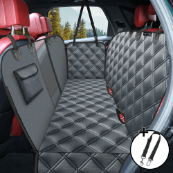 KYG Hundedecke für Auto Rückbank, Rücksitz mit Seitenschutz und Sichtfenster, Kratzfeste und Wasserabweisende Autodecke Hund, Hundematte für Rücksitzbank, 135 x 148 cm Grau Mit Belüftungsnetz Grau+Schwarz