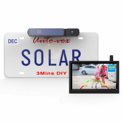 AUTO-VOX Solar Kabellos Rückfahrkamera Set, Akkubetriebene Funk Rückfahrkamera mit 5" Monitor, Stabilem Digitalem Signal, IP69K Wasserdicht Rückfahrkamera Auto für Pkw, Wohnmobil, Van, Anhänger