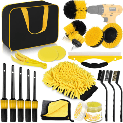 Herrfilk Auto Reinigungsset, 20 Pcs Autopflege Set, Auto Detailing Pinsel Auto Waschset für Auto Reinigung Innenraum und Außen, Lüftungsschlitz, Armaturenbrett, Motor, Rädern, Haushaltsreinigun Gelb