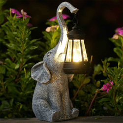 Yeomoo Elefanten Deko mit Solar Laterne Gartenfiguren - für Außen Gartendeko mit Wetterfest LED Solarlampe für Balkon Garten, Geschenke für Frauen Männer Mama Geburtstagsgeschenk Grau 1-elefanten Figur Grau Deko