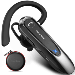 New bee Bluetooth Headset Wireless Freisprech Telefon mit Dual Mic V5.0 Freisprech-Bluetooth-Ohrhörer mit 25 Stunden Sprechzeit Mic Mute Zwei-Geräte-Verbindung für iPhone, Android und Laptop 1 Stück
