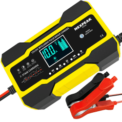 10A Autobatterie Ladegerät, 12V/24V Smart vollautomatische KFZ Batterieladegerät mit Temperaturkompensation für Auto LKW Motorrad Rasenmäher Boot Marine Batterien Gelb