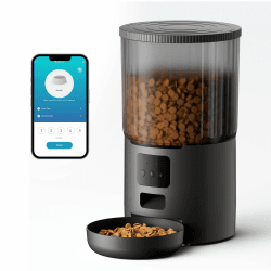 UIOOQ Futterautomat Katze, 6L Katzenfutter Automat WiFi mit 10s-Ruf zum Essen,Automatischer Futterspender Katze mit Maßgeschneidert Zeitplan,APP-Steuerung,Drehverschluss-Deckel black