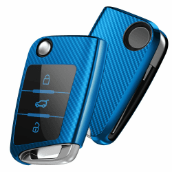 OATSBASF Autoschlüssel Hülle VW, VW Golf 7 Schlüsselhülle, Schlüsselbox Cover für VW Polo, Skoda, Tiguan, MK7 3-Tasten (Blau-Streifen)