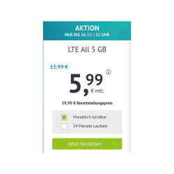 Handyvertrag.de Aktion: o2 Tarif - 5GB LTE, Allnet- und SMS-Flat
