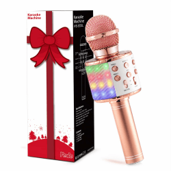 Fede Karaoke Mikrofon, Drahtloses Bluetooth Mikrofon für Kinder, Lustige Geschenke Spielzeug für Teenager Mädchen Jungen, Tragbares KTV Lautsprecher Recorder für Smartphone PC Roségold