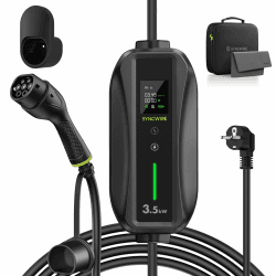 SYNCWIRE Typ 2 Ladekabel Schuko Elektroauto 7,5m Tragbare EV Charger 6/8/10/13/16A Einstellbare Strom Mobile Ladestation E Auto, LCD-Display, IP65 wasserdichte Wallbox, Kabelhalterung, Tragetasche 7.5m Typ 2 Ladekabel Schuko